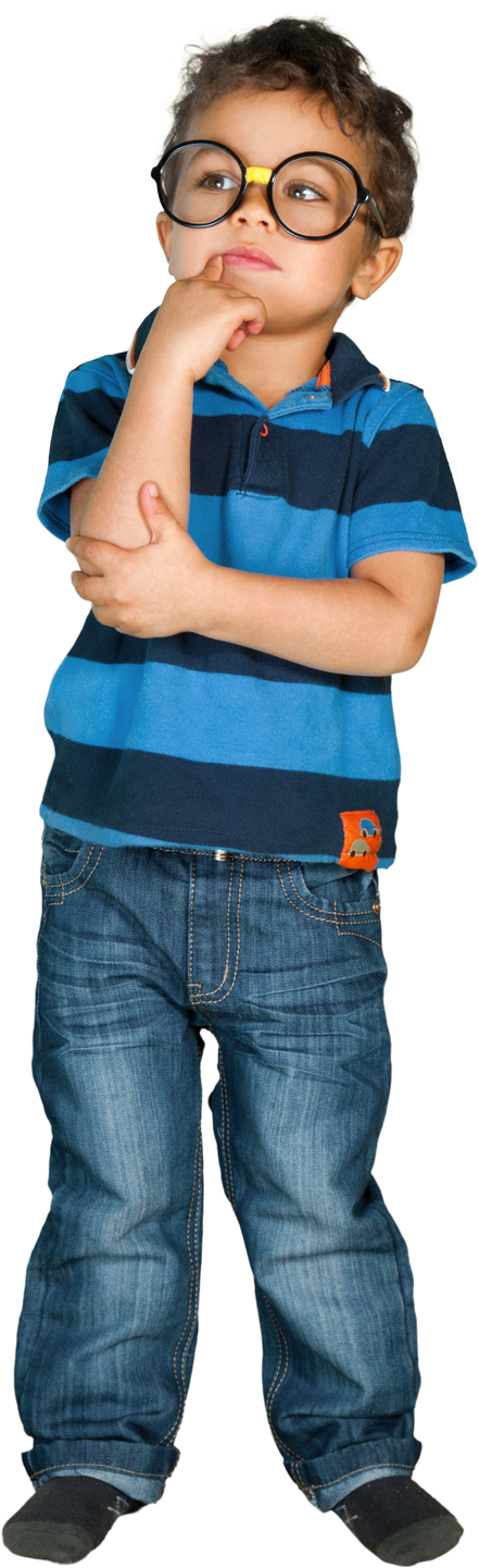 kid with glasses thinking